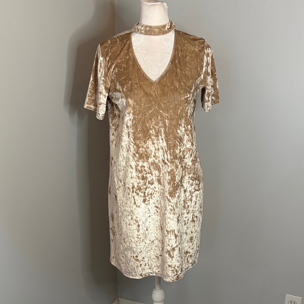 [Hollister] Velvet Choker Dress in Tan - Size Small